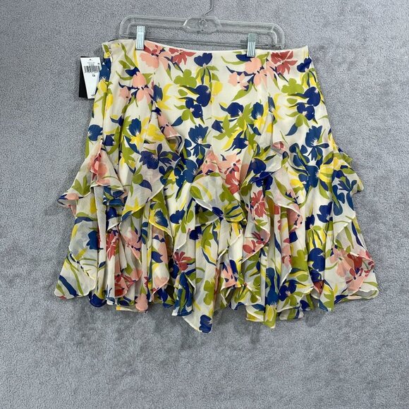 NEW Lauren Ralph Lauren Womens 14 Ruffled Floral Miniskirt Cream Multicolor - Picture 3 of 9